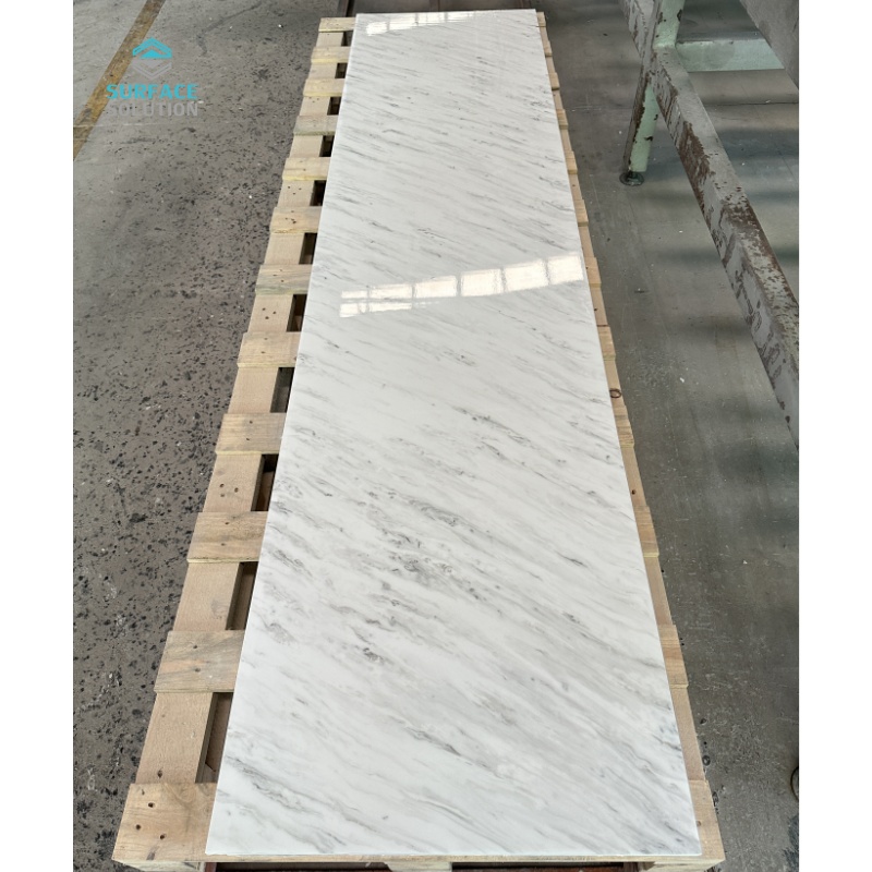 White Artificial Marble Customized Veins Countertops Vanity Solid Surface Stone Sheets for Bathroom Counter Top 
