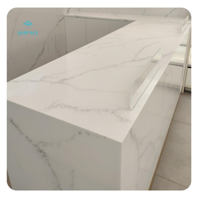 Solid Surface Marble Luxury Modern Square Shape White Marble Reception Desks Design